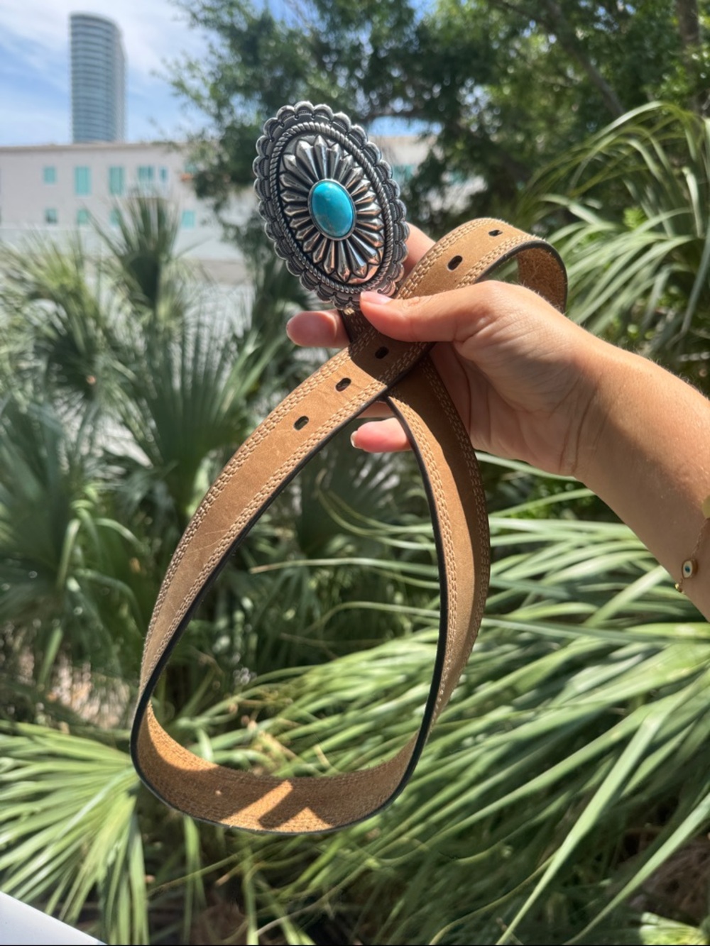 Vintage Carhartt Western Turquoise Belt Brown Leather Belt Boho Cowgirl Y2K
